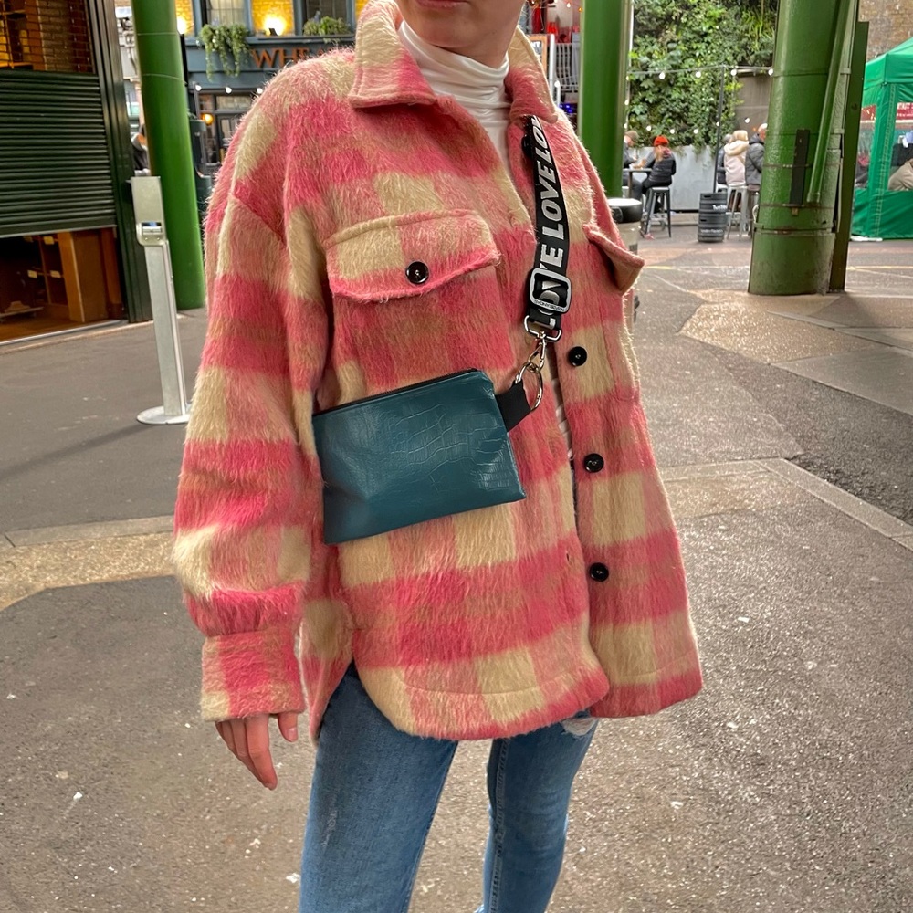 Watermelon and Off White Plaid Shacket